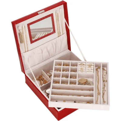 Afbeelding van Springos Sieradendoos Juwelendoos 2 Lagen 26 x 8.5 cm Rood