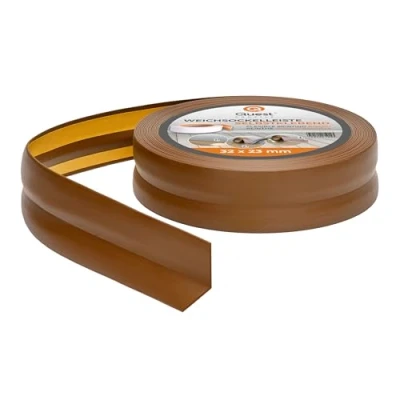Afbeelding van Zachte plint, zelfklevend, kniklijst, eindstrip voor binnen, pvc, flexibel, dicht, decoratief, 32 mm x 23 mm, 10 meter, donkerbruin