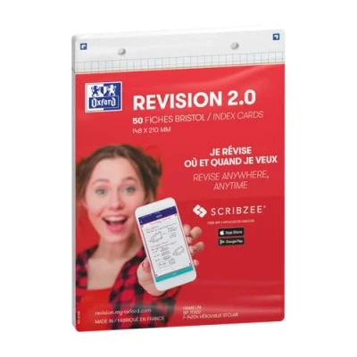 Afbeelding van OXFORD Revision 2.0 set van 50 A5 formaat Bristolkaarten (14,8 x 21 cm) kleine dubbelzijdige vierkantjes, wit kader