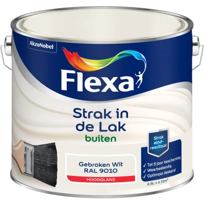 Afbeelding van flexa strak in de lak buitenlak hoogglans ral 9010 2.5 ltr