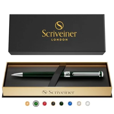 Afbeelding van British Racing Green Ballpoint Pen Scriveiner Prachtige Groene Lak Balpen met Chroom Afwerking, Schmidt Zwarte Inkt Vulling, Beste Cadeauset voor Mannen en Vrouwen, Professionele Uitvoering