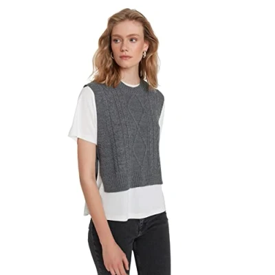 Afbeelding van Trendyol Stone Crop Side Ribbon/Bow Tie Gedetailleerde Gebreide Trui Twoaw22Sv0058