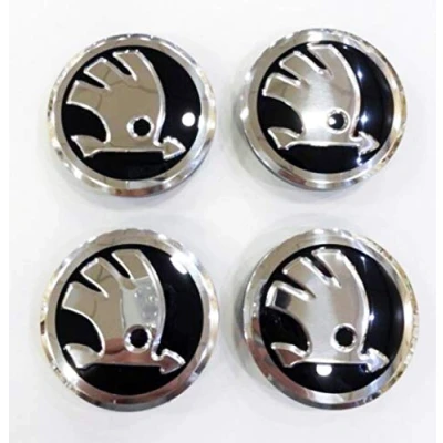 Afbeelding van Skoda 4 x 56 mm zwarte wieldoppen, badges Past op Fabia, Octavia, Superb, Yeti