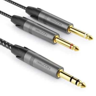 Afbeelding van deleyCON 3,0m 6,3 mm Jack Stereo naar 2x 6,3mm Mono Kabel Tussenkabel Y Audiokabel Splitter Digitale Interface Instrumentkabel voor Mixer, Audiorecorder, Gitaar, Versterker, Microfoon