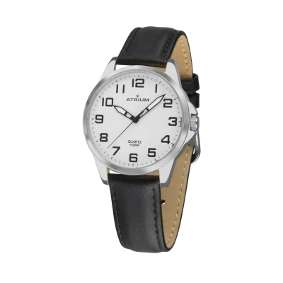 Afbeelding van ATRIUM Horloge Dames Analoog Zilverkleurig Zwart Leder Verstelbare Band (14,5 19 cm) 5 Bar Duidelijk Ø 27 mm Quartz A49 10