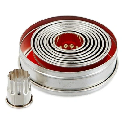 Afbeelding van Thermohauser 8300031696 uitsteekset (roestvrij staal), rond en gegolfd, 9 delig, diameter 5,0 14,1 cm, verpakt in blikken bewaardoos