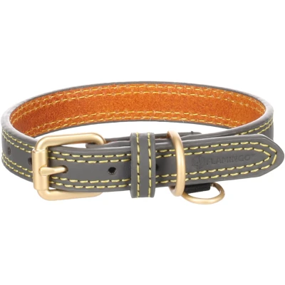 Afbeelding van Flamingo Hondenhalsband Virginia grijs XS/S 24 30 cm 15 mm met een ring voor identificatielabel genaaid hogere sterkte