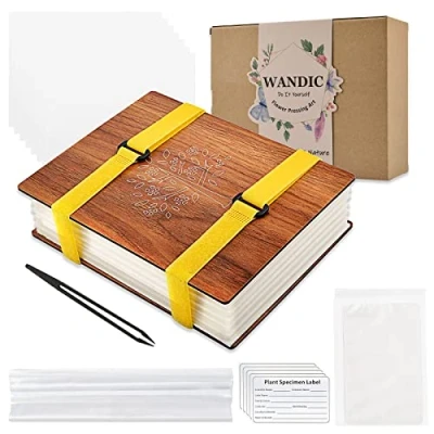 Afbeelding van WANDIC Bloemenpers kit, houtkunst plantenpers, boek, bloemenpers, bladeren, kit voor doe het zelf kunst, handwerk, exemplaren, outdoor, leren (8.27 * 6.3&quot;, Tree)
