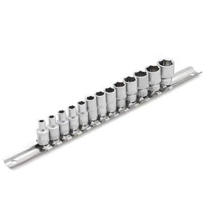 Afbeelding van DAKCOS Inbusset, 6,35 mm aandrijving, 13 stuks, metrisch 4 14mm met metalen rail, CR V, 25 lang