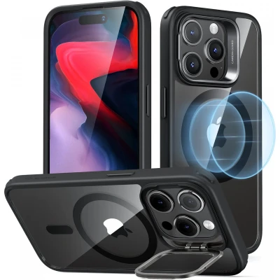 Afbeelding van ESR Classic Hybrid HaloLock Hoesje Geschikt voor Apple iPhone 15 Pro Compatibel met MagSafe Back Cover Standaard Camera Kickstand Transparant Zwart