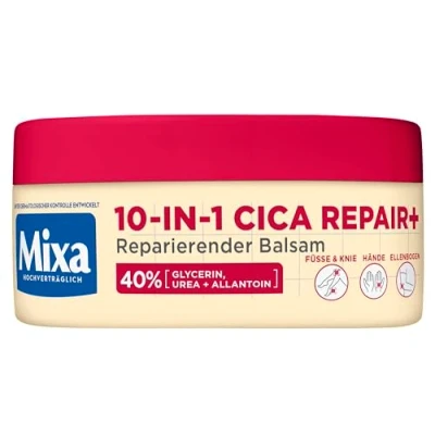 Afbeelding van Mixa Urea Balsem, met 40% glycerine, ureum en allatoïne, herstellend, hydraterend, voor zeer droge, gebarsten huid op ellebogen, knieën, voeten handen, 10 in 1 Cica Repair+, 150 ml