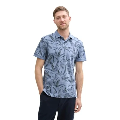 Afbeelding van TOM Tailor MIT Palmenprint Poloshirt, Heren, Maat: Medium, Dove blue tonal leaf design