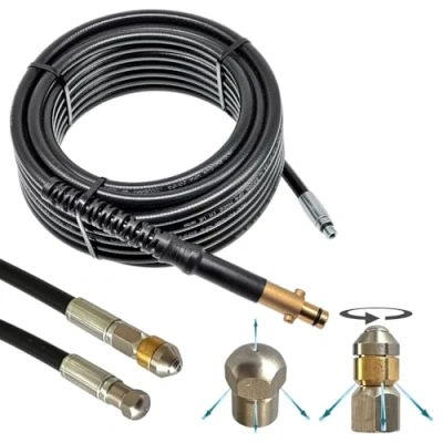Afbeelding van M&amp;M Smartek Buisreinigingsslang voor/compatibel met Nilfisk GERNI hogedrukreiniger aansluiting AG M22 x 1,5 IG voor bajonetadapter en 2 roterende sproeiers 4 delig (30 meter)