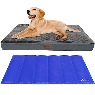 Afbeelding van VOUNOT Orthopedisch Hondenbed met Uitneembare Koelmat, 2 in 1 Hondenkussen Middelgrote Hond, Wasbare Hondenmat, Grijs 90x68x6,5 cm