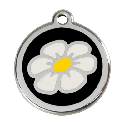 Afbeelding van Daisy Flower Black roestvrijstalen hondenpenning large/groot dia. 3,8 cm RedDingo