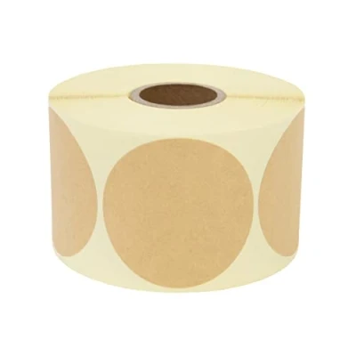 Afbeelding van Prolac Markeringspunten 500 stuks kleurrijke kleefpunten op rol, 50 x mm kraftpapier bruin, lijmstippen, zelfklevende, ronde stickers, perfect voor etikettering kantoor, stickers rond