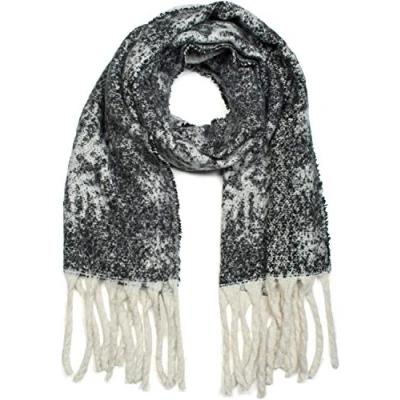 Afbeelding van styleBREAKER Dames XXL sjaal met sneeuwvlokmotief en franjes, winterse gebreide 01017097, Farbe:Zwart