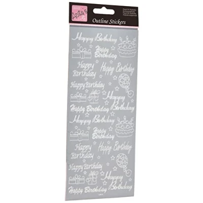 Afbeelding van Outline Stickers Happy Birthday Assorted Zilver