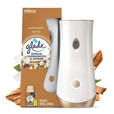 Afbeelding van Glade Automatische luchtverfrisser houder &amp; navulling, langdurige geur doordrenkt met etherische oliën, sandelhout en jasmijn, 1 starterskit, (1 x 269 ml navulling)