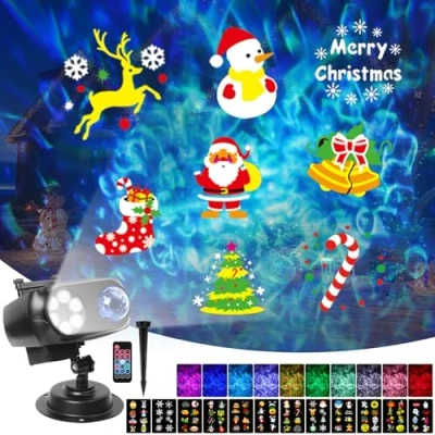 Afbeelding van Halloween projector, led projector voor buiten, kerstprojector, sneeuwvlokken, projectielamp watergolfeffect, 16 patronen, met afstandsbediening, Kerstmis, Halloween, feestdecoratie