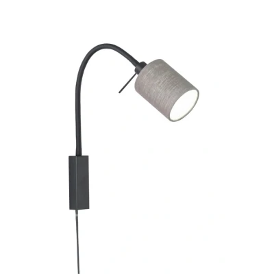 Afbeelding van Fischer &amp; Honsel Wandspot flex, bedlamp, Maui zandzwart stoffen kap grijs linnen, wit B: 8,50 cm, H: 40 projectie muur: 35 cm met snoerschakelaar 1x E14 max. 10,0W zonder lamp