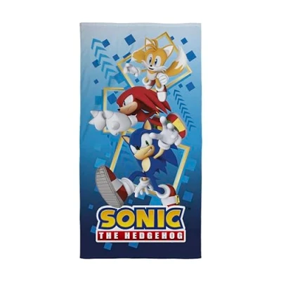 Afbeelding van Character World Officiële Sonic the Hedgehog kinderhanddoek Super zacht gevoel, springontwerp Perfect voor thuis, bad, strand en zwembad één maat 70 cm x 140 100% katoen