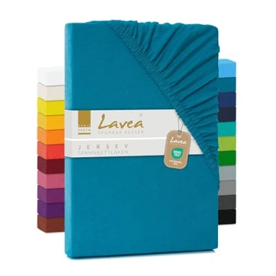Afbeelding van Jersey hoeslaken, serie Maya, 100% katoen, hoogwaardige afwerking, met elastiek en OekoTex100