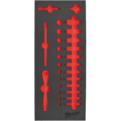 Afbeelding van Milwaukee Empty 28 pc 1/4&quot; Ratchet and Skt Set Foam Insert Lege Inlay doppenset (28 delig) 4932493662