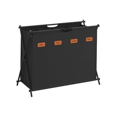 Afbeelding van SONGMICS Wasmand, wasmand 155 liter, wasbox, 4 vakken, opvouwbaar X frame, individuele labels, voor wasruimte, slaapkamer, badkamer, inktzwart LCB140B01