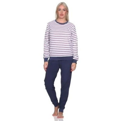 Afbeelding van NORMANN Damespyjama met lange mouwen en manchetten, ook in grote maten, Donkerblauw, 48/50