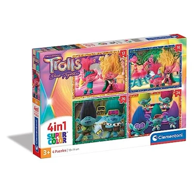 Afbeelding van Clementoni Trolls 4 in 1 kinderpuzzel 72 stukjes Vanaf 3 jaar