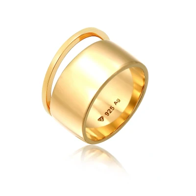 Afbeelding van Elli Ring Dames Band Set Stapelende Brede Smalle Trend Minimaal in 925 Sterling Zilver Goud Geplaatst
