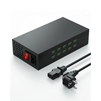Afbeelding van Laadstation voor meerdere apparaten, 10 poorts 200W/20A USB laadstation, in 1 oplaadhub, laadstations iPhone, iPad, Samsung, tablets en andere elektronica