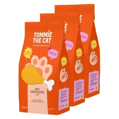 Afbeelding van Tommie the Cat 100% graanvrije kattenbrokken kattenvoer droogvoer bomvol verse kip 3 zakken 6,6kg