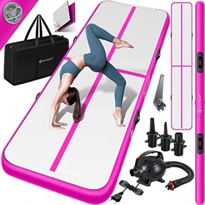 Afbeelding van KESSER® Opblaasbare turnmat, airtrack fitnessmat, gymnastiekmat, inclusief draagtas en elektrische luchtpomp; yogamat, tumbling mat, trainingsmat, sportmat, voor yoga, turnen fitness