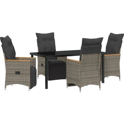 Afbeelding van vidaXL 5 Delige Tuin Eetset met Kussens Grijs Poly Rattan