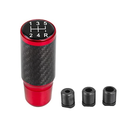 Afbeelding van muge racing Versnellingsknop,Auto Versnellingsknop Versnellingsbak 5 Speed Universele Aluminium Gear Shifter Stick met 3 Adapters (Rood)