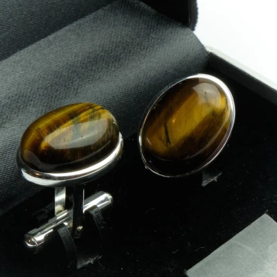 Afbeelding van Manchetknopen Echt 925 Zilver Tijgeroog