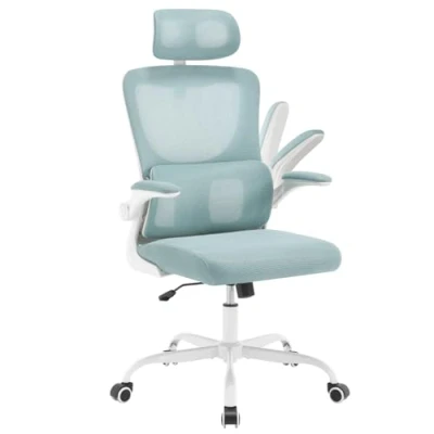 Afbeelding van WOLTU BS161blws Bureaustoel, ergonomisch, in hoogte verstelbaar, draaistoel, schommelfunctie, verstelbare hoofdsteun, lendensteun, omkeerbare armleuningen, 150 kg, blauw