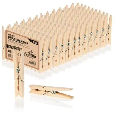 Afbeelding van COM FOUR® 120x houten wasknijpers duurzame van berkenhout onbehandelde voor het ophangen kleding en handwerk (120 stuks berken)