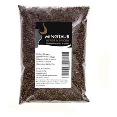 Afbeelding van Minotaur Spices Zwarte peper heel, peperkorrels, 2 x 500 g (1 Kg)
