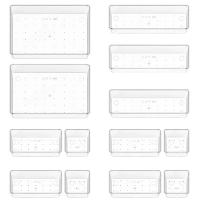 Afbeelding van Quirlig Lade organizer, 13 stuks, ladeboxen van transparante kunststof in 4 maten, stapelbare ladeverdelers voor badkamer, keuken, make up