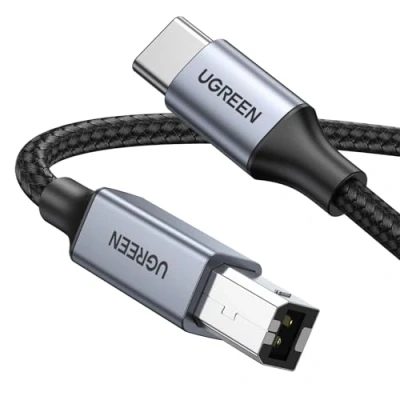 Afbeelding van UGREEN USB C printerkabel B naar kabel scannerkabel met nylon en aluminium stekker (zilver 1m)