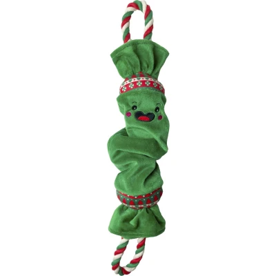 Afbeelding van HAPPY PET TOP N TAIL KERST HONDENSPEELTUIG PLUCHE EN FLOSTOUW 50 CM GROEN REKBAAR KNUFFELBAAR VOOR FEESTDAGEN