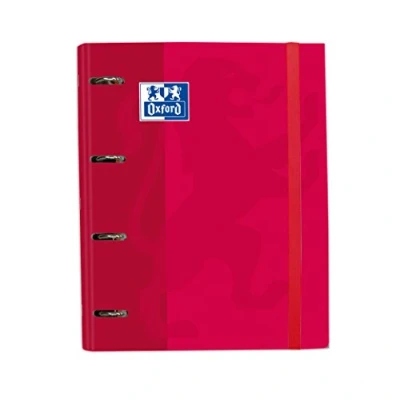 Afbeelding van Oxford, Ordner met 4 ringen, A4, extra dik deksel rubber, inclusief reservevulling, geruit, 5 x 5, rood