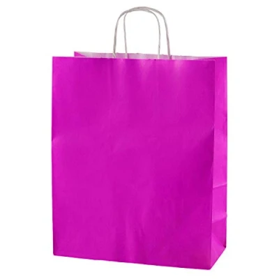 Afbeelding van Thepaperbagstore 25 Gekleurde Papieren Zakken, Recyclebaar En Herbruikbaar, Met Gedraaide Handvatten, Fuchsia Middelgroot 250x110x310mm