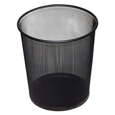 Afbeelding van D.RECT prullenbak voor kantoor, 12 liter, afvalemmer, van draadvlechtwerk, prullenbak, metalen bureauemmer met mesh, rond, zwart