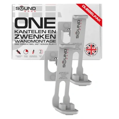 Afbeelding van 2 x ONE, ONE SL, Play: 1 Muurbeugel Twin Pack Wit Compatibel met Sonos ONESL &amp; Play1, ontworpen in het Verenigd Koninkrijk