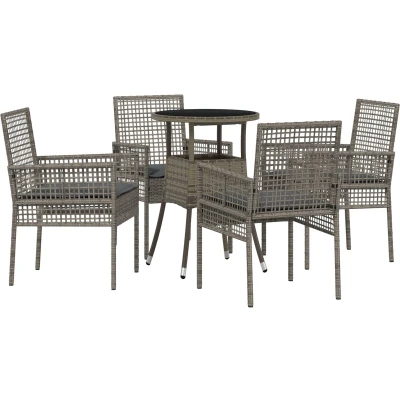 Afbeelding van vidaXL 5 delige Tuin Eettafelset Grijs Poly Rattan