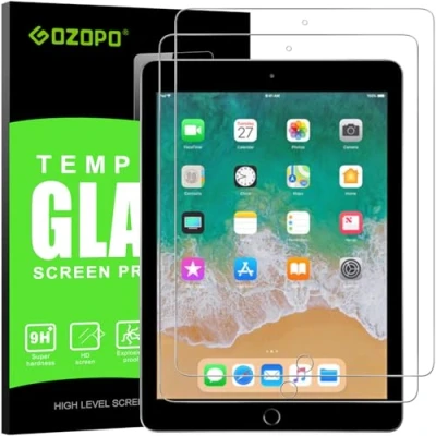 Afbeelding van [Set van 2] GOZOPO schermbeschermer voor iPad 9,7 inch 6e/5e generatie gehard glas krasbestendig, 2,5D rand compatibel met Air/Air 2 / Pro 9.7